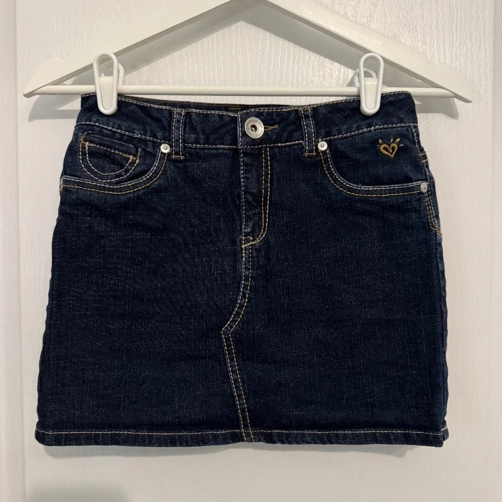 Justice girls denim blue jean skirt skort shorts mini dark wash 12R trendy cute